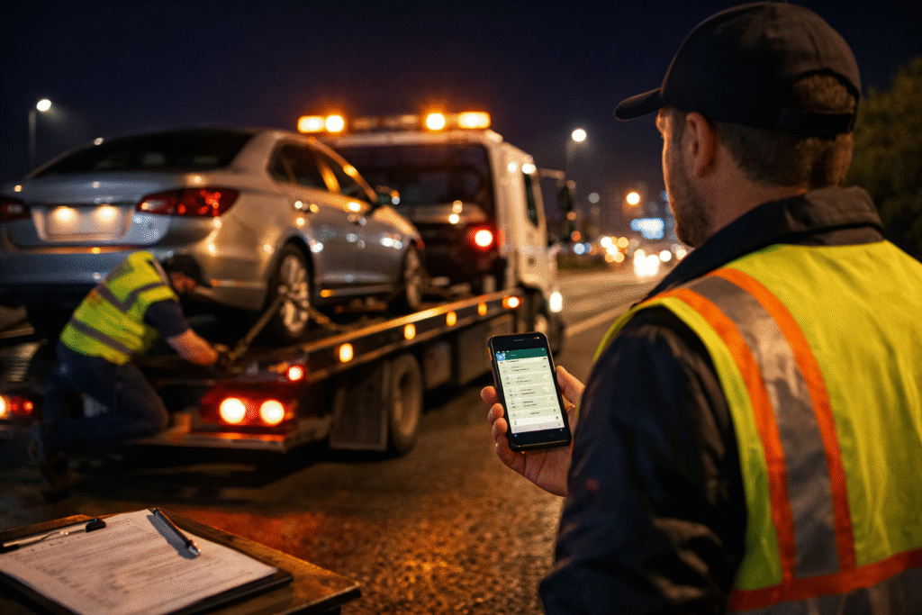 גרר רכבים בלילה